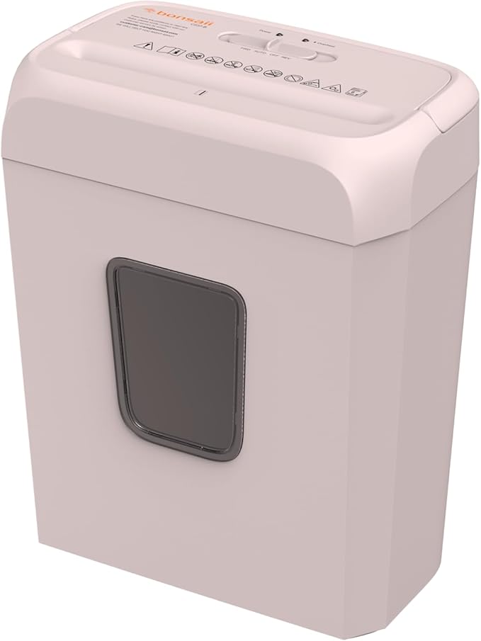 Bonsaii Compact Design for Business Paper Shredder, 6-Sheet Cross-Cut, Credit Card Shredder, Home Office, Handle for Document, Mail, Staple, 3.4 Gal Wastebasket, Pink