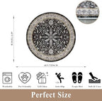 6ft Round Kitchen Rug Washable - Non-Slip Soft Low Pile Circle Area Rug for Under Table Living Room Dining Room Bedroom – Boho Floral Circular Floor Indoor Carpe (Black,6x6) - Image 2