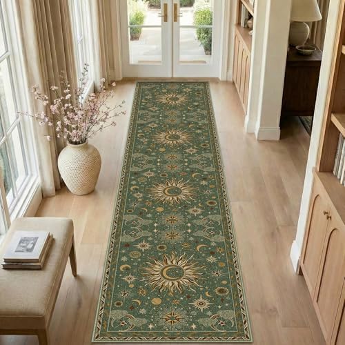 Vacuum-Friendly, 2x10 Washable Area Rug, Green Brown - Image 2