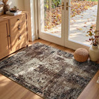Entryway Rug 3x5 Brown Bedroom Area Rug Washable Non Slip Abstract Coffee Boho Rugs for Indoor Entry, Kitchen, Classroom, Bathroom, Kids Girls Room, Office, College Dorm Small Carpet by OmpaaHomeDecor