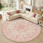 RELEANY Washable Area Rug, Round 10ft, Pink/Light Vintage Pink by RELEANY