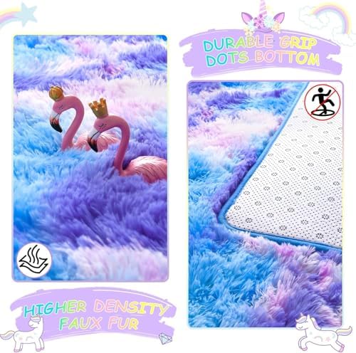 Noahas 6x9 Large Tie-Dyed Blue Purple Pink Fluffy Area Rug Non-Slip for - Image 5