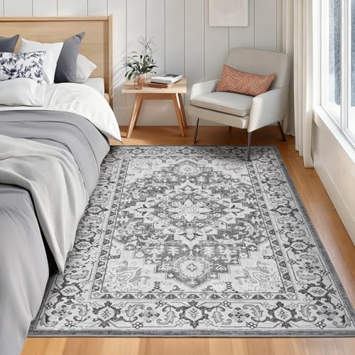 Lofus 3x5 Area Rugs for Living Room Bedroom, Small Carpet Floral Grey - Image 2