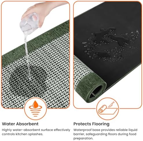 StepRite Kitchen Rugs, Kitchen Mats for Floor, 32"x20" Non-Slip Machine-Washable Kitchen Throw Rug, Green - Image 2