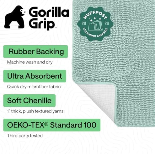 GORILLA GRIP Bath Rug Mat for Bathroom, Absorbent Chenille, 48x24 Sea Blue - Image 2