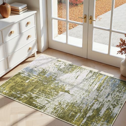 Entrance Rugs Indoor 2x4 Green Entry Rug Washable Abstract Black Small Area Rug Non-Slip Low Pile Throw Rugs for Entryway, Kitchen Floor, Front Door Indoor Door Mat, Bathroom, Bedroom Bedside - Image 2