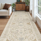 Madane 4x12 Wide Hallway Runner Rug Washable for Living Room, Beige/Blue - Image 3