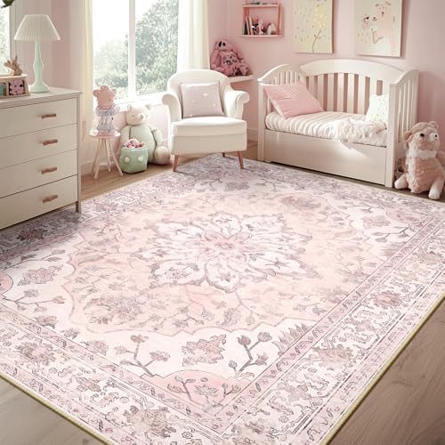 RELEANY Washable Area Rug, 6'x9', Pink - Image 3