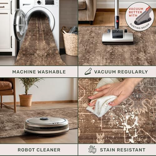 Brown 2x4 Entryway Runner Rugs, Small Runners for Kitchen, Door Mat Indoor Entrance, Bathroom, Non-Slip Low-Pile Washable Stain Resistant, Vintage Taupe Earthy Decor - Image 4