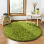 Ophanie Round Rug 4Ft Green Circle Area Rug, Green Room Decor, Fluffy Fuzzy Bedroom Carpet, Plush Soft Shaggy Living Room Rugs for Kids Home Decor Aesthetic, Nursery with 99 pcs Pile fibers by Ophanie