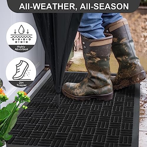 Mibao Front Door Mat Outdoor Entrance, 61.5" x 36" Heavy Duty Welcome Mat for Outdoor and Indoor, Waterproof Dirt Trapper Doormat, Super Absorbent Indoor Entryway Mat for Patio & Porch - Black - Image 3