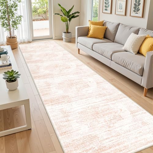 2x10 Runner Rug, Long Hallway Rugs for Dining Room, Living Room, Bedroom, Machine Washable Kitchen Carpet Runner with Rubber Backing, Soft Low Pile Indoor Rug(2'x10', Pink/White) - Image 3