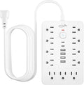 JouleLoom 20 FT Flat Plug Surge Protector Power Strip,11 Multiple AC Outlets with 6 USB Ports (2 USB C), 20 Feet Extension Cord, 1250W/10A, One Touch Switch Button, White