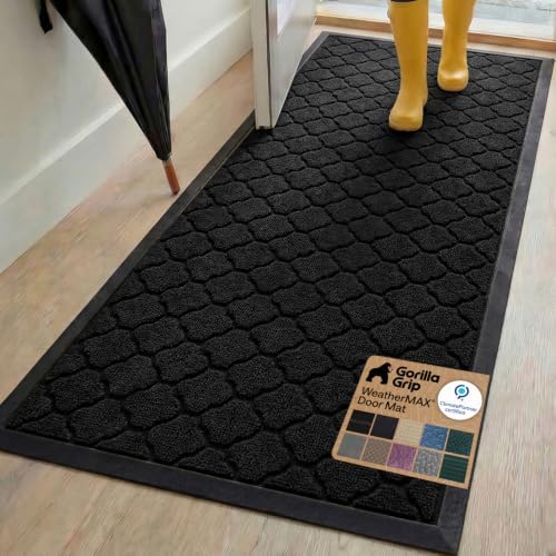 GORILLA GRIP WeatherMAX Door Mat, Indoor Outdoor, 72x24, Black Quatrefoil by GorillaGrip