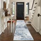 2'6''x8' Runner Rugs Washable Rug:Modern Abstract Hallway Blue White Carpet - Image 6
