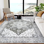 Amada 5x7 Washable Area Rug for Living Room, Light/Gray, Vintage Style by AMADAHOMEFURNISHING