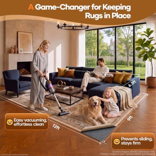 Veken Non Slip Cushioned Rug Pad Gripper, Felt and Silicone Backing, 9 x 12 Ft, 1/4 inch Thick Carpet Liner Protector Mat for Area Rugs and Hardwood Floors, with Over 99 Pcs Anti-Slip Strips Pattern - Image 2