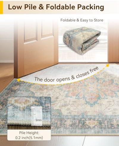 RELEANY Washable Area Rug, Runner 2'6"x10', Blue/Orange/Red - Image 6