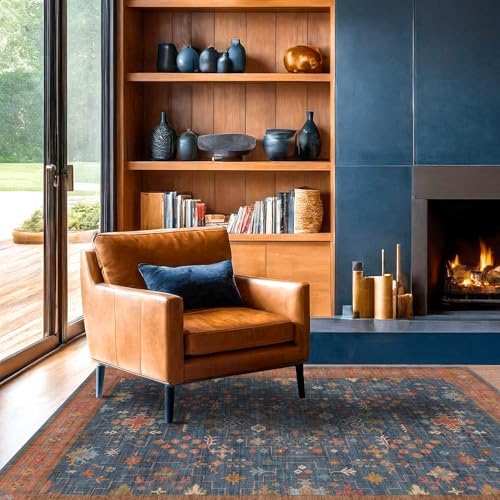 Washable Kitchen Rugs, 3x6 Area Rug for Large Entryway Indoor, Kitchen Mat, Small Rug for Living Room - Stain Resistant Non Skid Non Slip Rubber Backing, Boho Aethestic Décor (3x6 Navy Blue) - Image 6