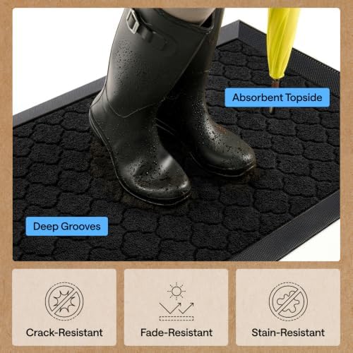 GORILLA GRIP WeatherMAX Door Mat, Indoor Outdoor, 35x23, Black Quatrefoil - Image 4