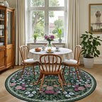 PLHXFR Round Area Rug Living Room: 4 ft Floral Washable Carpet Dark Green - Image 4