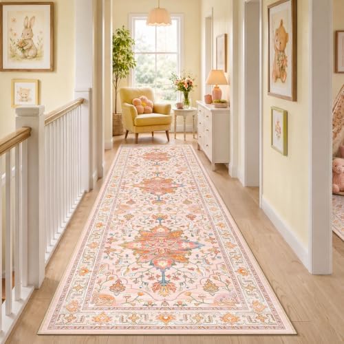 RELEANY Washable Area Rug, Runner 3'x10', Pink/Light Pink/Colorful - Image 2