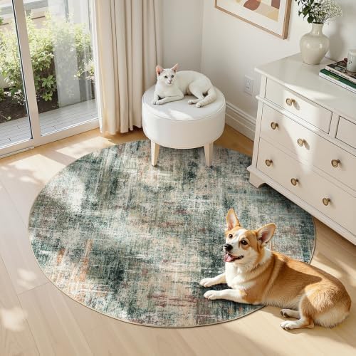 Lofus 4ft Area Rug for Living Room,Abstract Washable Rugs,Coffee/Green - Image 5