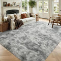 4'x5'3'' Tie-dye Grey Fluffy Soft Area Rug Non-Slip for Bedroom Living Room by ModernHomeDecor