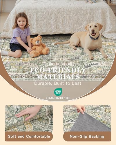 Madane Kitchen Runner 2'6''x8' Soft Rug Runners for Hallways, Green/Gold - Image 5