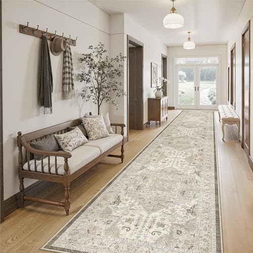 Madane Hallway Runner Rug 2'6''x16' Kitchen Runners Vintage, Ivory/Brown by Madane