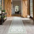 Hazo Haus Oushak 3x20 Wide Hallway Runner Rug - Vintage Turkish Floral, Washable Low Pile Non Slip 20ft Extra Long Runners for Large Kitchen, Hall Way - Blue and Green Décor by HazoHaus