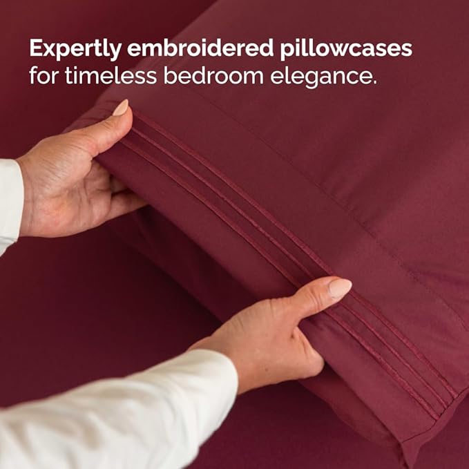 Full XL Bed Sheet Set - 4 Piece Extra Long Extended Full XL Sheets - Soft, Breathable & Cooling - Fits 8" to 16" Mattress w/ Deep Pockets - 54" x 80" - Easy-Fit, Wrinkle & Fade Resistant - Burgundy