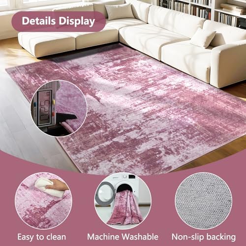 Area Rug 4x6 Pink Rug Washable Boho Rugs Non Slip Low Pile Abstract Small Carpet for Entryway, Bedroom, Kitchen, Classroom, Kids Room, Office, Dorm, Dining Room - Image 5