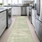 3x14 Washable Runner Rug：Modern Abstract Soft Carpet Green Cream - Image 5
