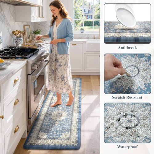 Collive Kitchen Mats for Floor Blue Boho Kitchen Runner Rugs, 24''x71'' - Image 6