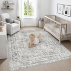 Area Rug Living Room: 8x8 Modern Washable Soft Carpet Black Grey - Image 5