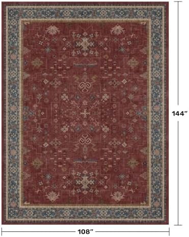 Hazo Haus Oriental 9x12 Soft Rugs for Living Room - Dark Red Rugs for Bedroom Aesthetic, Dining Room Under Kitchen Table, Washable Soft Non Slip Large Area Vintage Décor - Image 2