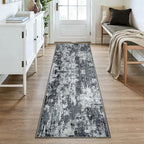 RELEANY Washable Runner 2'6"x8' Abstract Area Rug for Hallway Black White - Image 2