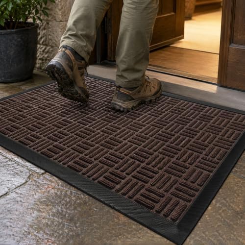 Mibao Front Door Mat Outdoor Entrance, 36" x 24" Heavy Duty Welcome Mat for Outdoor and Indoor, Waterproof Dirt Trapper Doormat, Super Absorbent Indoor Entryway Mat for Patio & Porch - Brown by Mibao