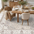 10x10 Square Living Room Rug: Washable Vintage Ultra Soft Carpet for Bedroom Office Dining Room Thin Non-Slip Kids Room Rug Farmhouse Durable Low Pile Floor Mat for High Traffic Areas(10x10，Beige) - Image 2