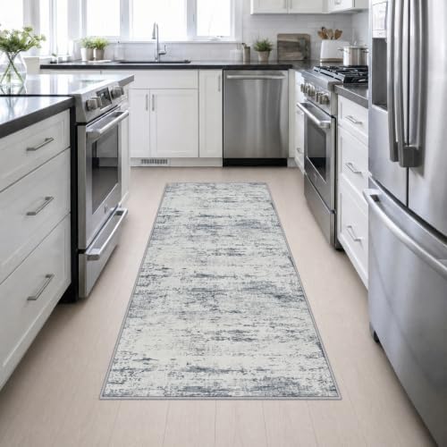 3x8 Washable Runner Rug：Modern Abstract Soft Carpet Blue Grey - Image 4