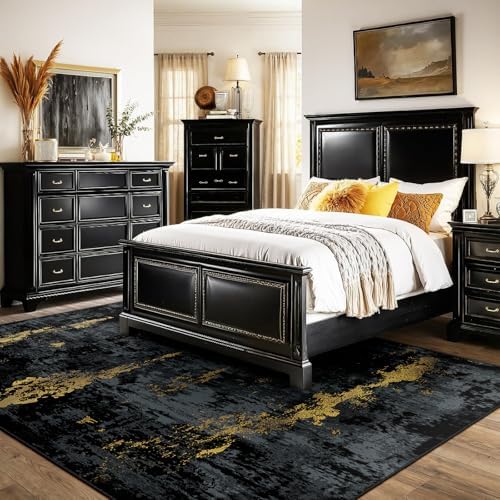 RELEANY Washable 9'x12' Abstract Area Rug for Living Room Black Gold - Image 2