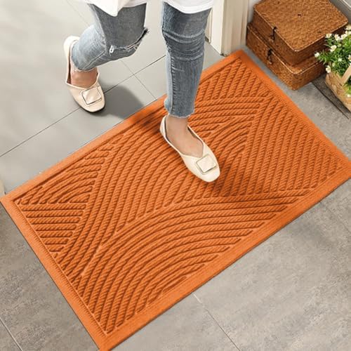 HIYARD Sturdy Front Door Mat, Absorbent Muddy Dirt Resist Welcome Door Mats Outdoor Indoor, Stain and Fade Resistant, Non-Slip Backing Entry Mat Low Profile Doormat for Entryway, 29×17, Orange by HIYARD