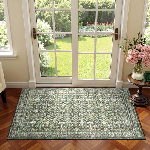 2x4 Area Rugs for Livingroom Entryway Bathroom, Washable Kitchen Mats,Green by Lofus