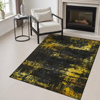 Area Rug Living Room: 3x5 Modern Washable Soft Carpet Black Gold by FXRHLP