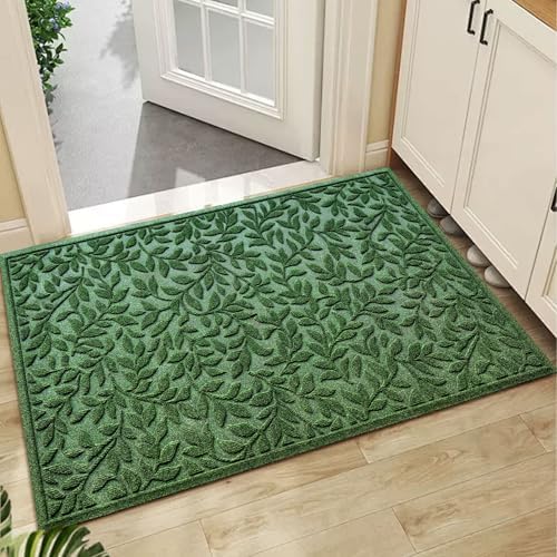 Bulijojo Sturdy Front Entrance Doormats,Durable Heavy Duty Welcome Mat,Thick Absorbent Natural Rubber Non Slip Mat,Easy Clean Entryway Mat Leaves Green, 47" x 32" by ShowYourStyle