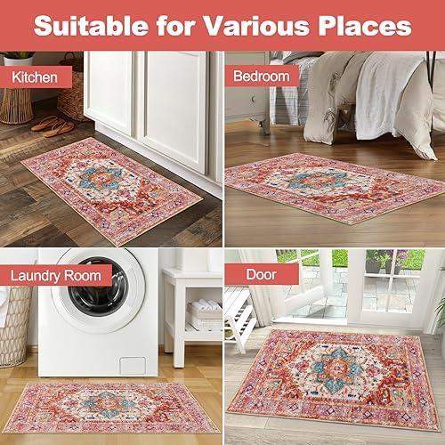 Yamaziot Washable Area Rug, 2x3 Small Boho Vintage Entryway Non-Slip Rug - Image 6