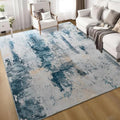 Living Room Rug 7x10 Aqua Blue Area Rugs Machine Washable Abstract Boho Large Rug Non-Slip Non-Shedding Faux Wool Indoor Vintage Carpet for Bedroom, Classroom, Dining Room, Kids Playroom by OmpaaHomeDecor