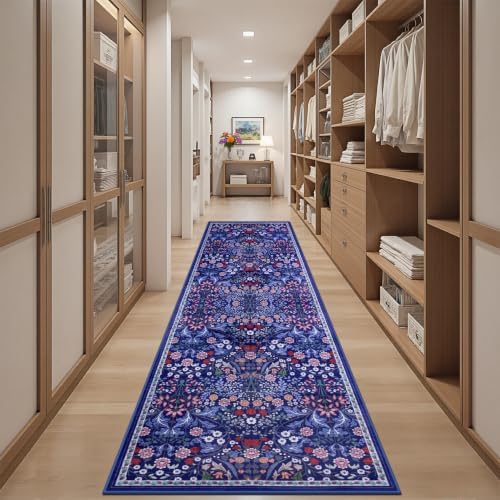 PLHXFR 3x10 Washable Runner Rug：Floral Indoor Kitchen Soft Carpet Blue - Image 5