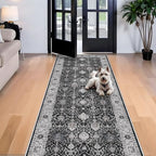 4x10 Washable Hallway Runner Rug: Oriental 10ft Extra Wide Ultra Soft Runners for Living Room Bedroom Stain Resistant Low Pile Carpet for Entryway Ktichen Thin Non Slip Bathroom Floor Mat(Black,4x10) - Image 2